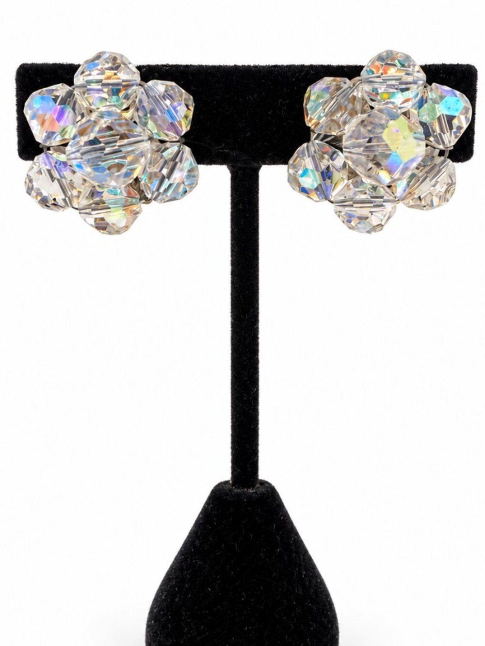 Vintage LAGUNA Aurora Borealis Crystal Cluster Clip-On Earrings